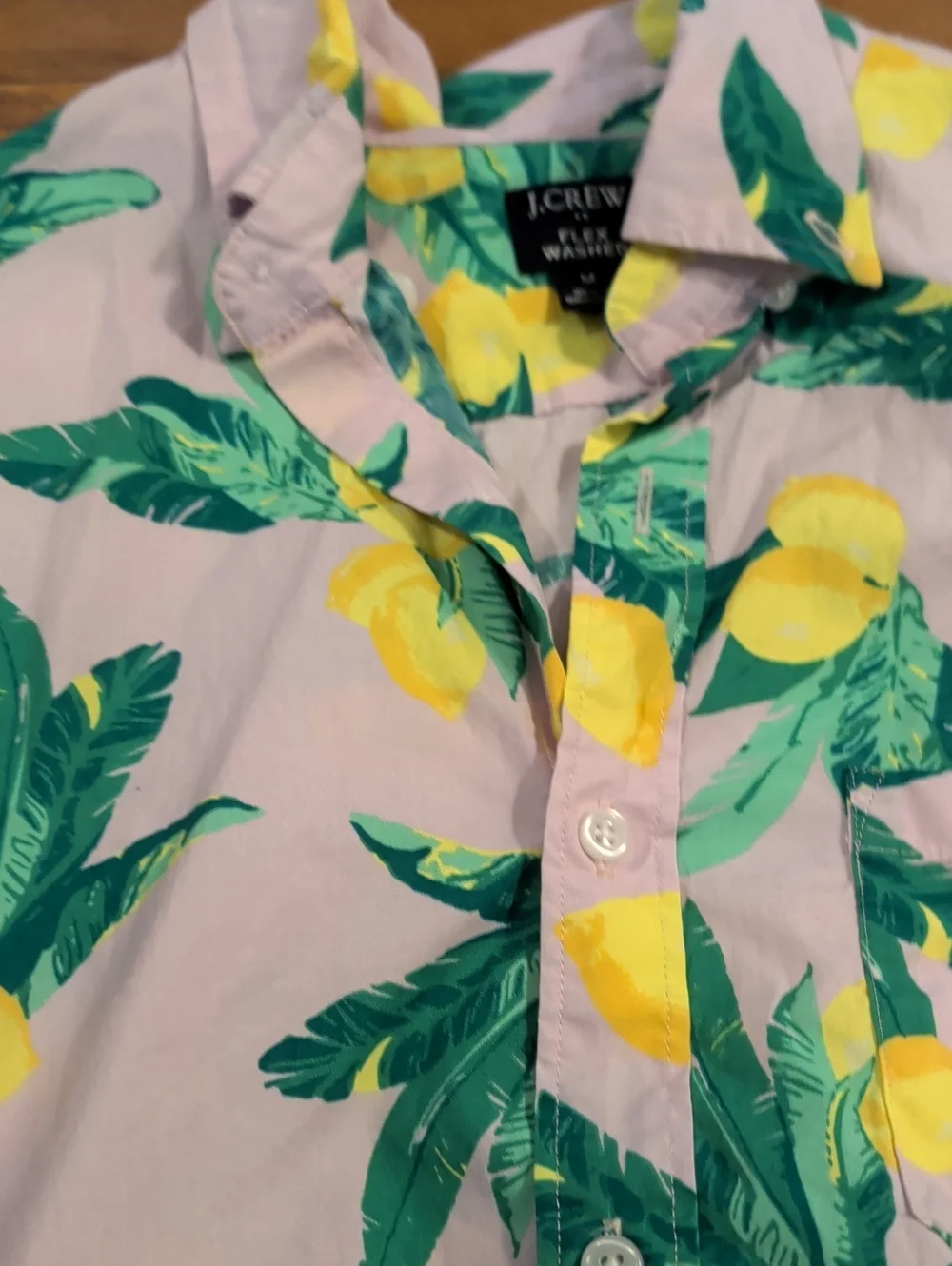 J. Crew Men’s Short-Sleeve Lemon Print Button-Down — White, Yellow, Green